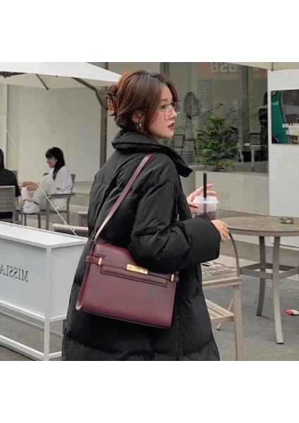 Şarap Kırmızısı 24X9X17CM Yeni Bayanlar Kare Tofu Çanta Sığır Derisi Çanta Trendy Timsah Desenli Bir Omuz Messenger Çanta Kadın Lüks Tasarım Marka Çanta (Yurt Dışından)