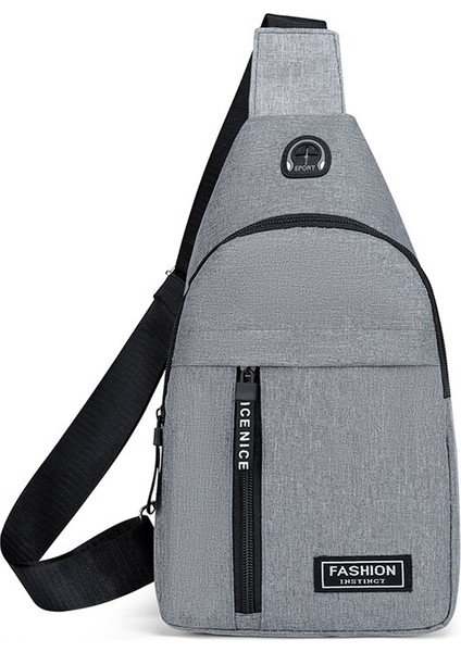Grey1 Göğüs Çantası Moda Yeni Düz Renk Erkek Göğüs Çantası Açık Rahat Moda Bir Omuz Crossbody Çanta Su Geçirmez Tek Omuz Çantası (Yurt Dışından)