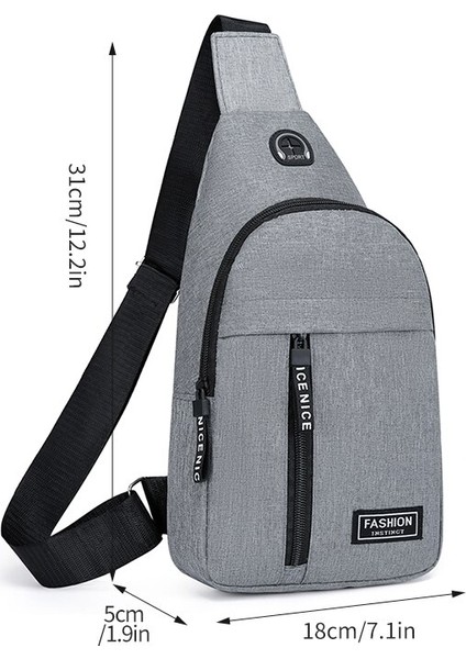 Grey1 Göğüs Çantası Moda Yeni Düz Renk Erkek Göğüs Çantası Açık Rahat Moda Bir Omuz Crossbody Çanta Su Geçirmez Tek Omuz Çantası (Yurt Dışından)