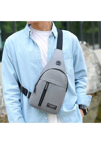Grey1 Göğüs Çantası Moda Yeni Düz Renk Erkek Göğüs Çantası Açık Rahat Moda Bir Omuz Crossbody Çanta Su Geçirmez Tek Omuz Çantası (Yurt Dışından)