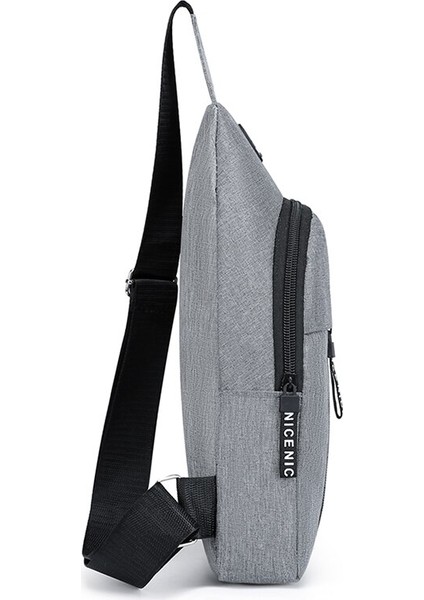 Grey1 Göğüs Çantası Moda Yeni Düz Renk Erkek Göğüs Çantası Açık Rahat Moda Bir Omuz Crossbody Çanta Su Geçirmez Tek Omuz Çantası (Yurt Dışından)
