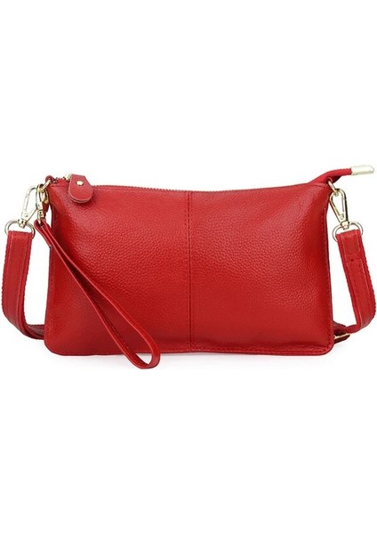 Kırmızı Hakiki Deri Omuz Çantaları Kayışlı Zarf El Çantası Kadınlar Için Crossbody Çanta Çanta Askılı Çanta Fermuarlı Tote Çanta (Yurt Dışından)