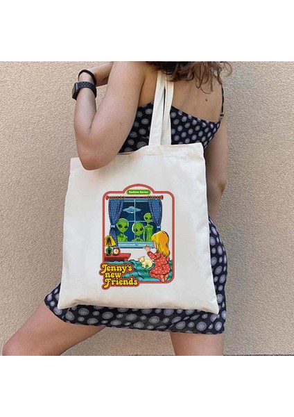 W 52 35X40CM Yabancılarla Konuşma Cadılar Bayramı Hayaletleri Zihin Kontrolü Jenny Erkek Kadın Pamuk Alışveriş Omuz Kanvas Tote Çantalar Shopper Çanta (Yurt Dışından) indirimleri