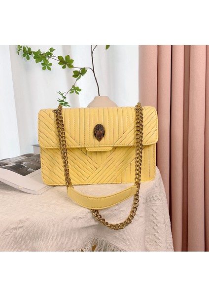 Siyah 27X17X8CM Kadın Crossbody Çanta 2023 Yumuşak Deri Kadın Çantası Metal Kuş Kafası Dekorasyon Toka Doku Küçük Kare Çanta Zincir Omuz Çantası (Yurt Dışından) modelleri