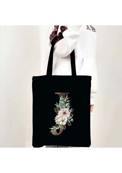B J 35X40 cm Suluboya Çiçek Düğün Monogram Çiçekler Ilk Harf Baskı Kadın Kanvas Alışveriş Tote Çantaları Eko Yeniden Kullanılabilir Alışveriş Çantaları (Yurt Dışından)