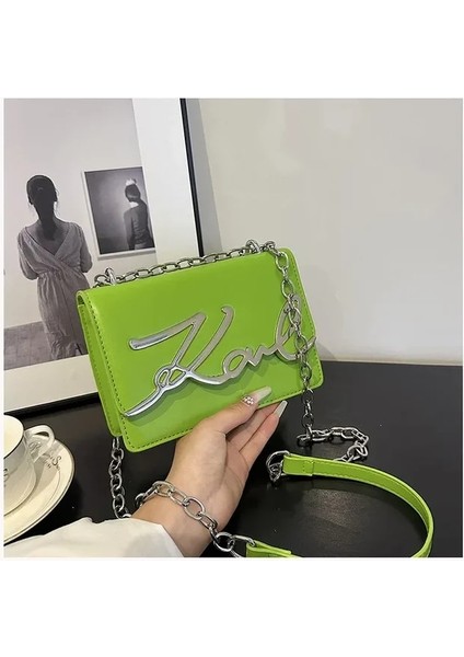 Yeşil Yaratıcı Mektup Ingilizce Kelime Çevirme Çanta Moda Pu Deri Çanta Çok Yönlü Zincir Omuz Crossbody Küçük Kare Çanta Kadın Çanta (Yurt Dışından)