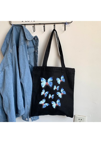 B726B Yaz Karikatür Kelebek Baskı Ulzzang Kore Ins Tuval Rahat Büyük Kapasiteli Eğlenceli Kadın Moda Vintage Şık Omuz Çantaları (Yurt Dışından) indirimleri