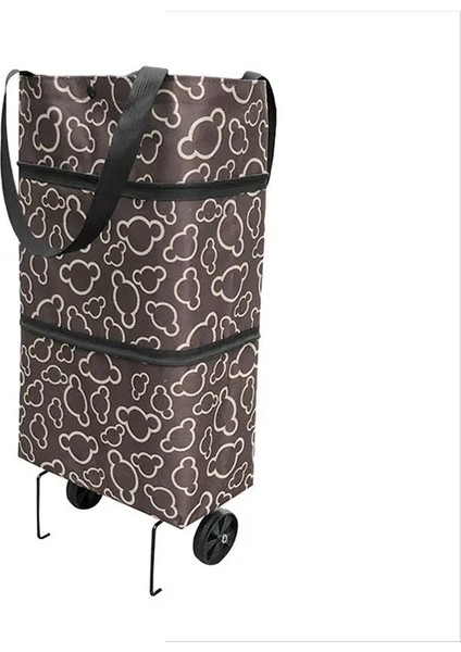 C Siyah Mickey Katlanır Alışveriş Çekme Arabası Tekerlekli Çanta Katlanabilir Alışveriş Çantaları Yeniden Kullanılabilir Bakkal Çantaları Gıda Organizatör Sebze Çantası (Yurt Dışından)