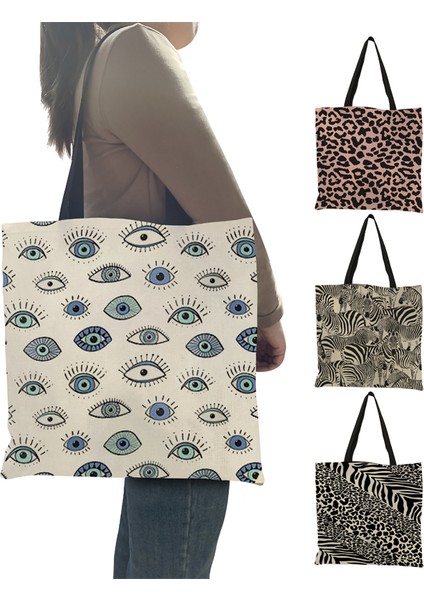 Desen 39 Boyut L 40X40 cm 2021 Yaz Yeni Kadın Çanta Şeytan Göz Leopar Baskı Kadın Çanta Zebra Şerit Bayan Tote Alışveriş Çantası Eğlence Plaj Çantaları (Yurt Dışından)