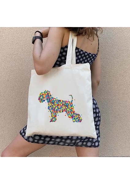 134 35X40 cm Sevimli Minyatür Schnauzer Köpek En Iyi Arkadaşı Aşk Kalp Fransa Ingiltere Abd Bayrağı Kabarcık Çay Dabbing Kawaii Shopper Kanvas Tote Çanta Çanta (Yurt Dışından)