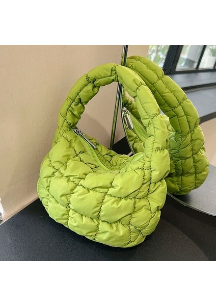 Yeşil Moda Kapitone Omuz Çantaları Kadın Çanta Mini Bulut Pilili Çanta Puffer Hamur Çanta Lüks Tote (Yurt Dışından)