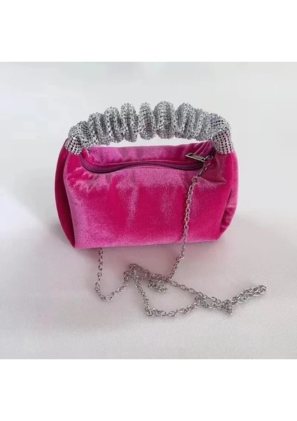 Sıcak Pembe 21X8X11 cm Kadın Çanta Kadife Akşam Debriyaj Çanta Ziyafet Elbise Çantası Bayanlar Lüks Taklidi Elmas Saplı Kare Çanta Parti Bling Çanta (Yurt Dışından)