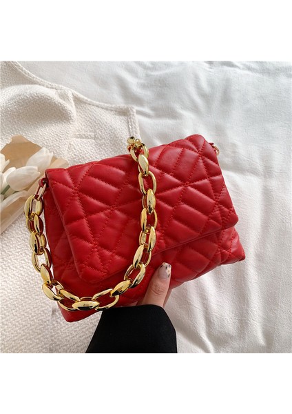 Beyaz 22X16X6CM Eşkenar Dörtgen Zincir Küçük Kadın Çantası Yeni Moda Trendy Doku Tek Omuz Çantası Basit Batı Tarzı Messenger Küçük Kare Çanta (Yurt Dışından) fiyatları