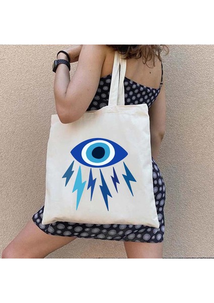 B 23 35X40CM Mavi Nazar Kalp Koruma Mandala Bohemian Omuz Çantası Alışveriş Çantası Kadınlar Için Bakkal Hamsa Muska Kız Seyahat Çanta (Yurt Dışından)