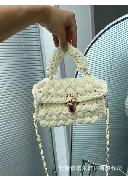 Bej Moda Halat Örgü Kadın Çanta Tasarımcısı Zincirler Dokuma Omuz Kadınlar Için Crossbody Çanta 2021 Küçük Kare Flap Bayan Çantalar (Yurt Dışından)