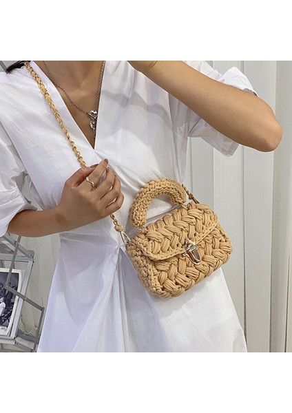 Bej Moda Halat Örgü Kadın Çanta Tasarımcısı Zincirler Dokuma Omuz Kadınlar Için Crossbody Çanta 2021 Küçük Kare Flap Bayan Çantalar (Yurt Dışından) modelleri