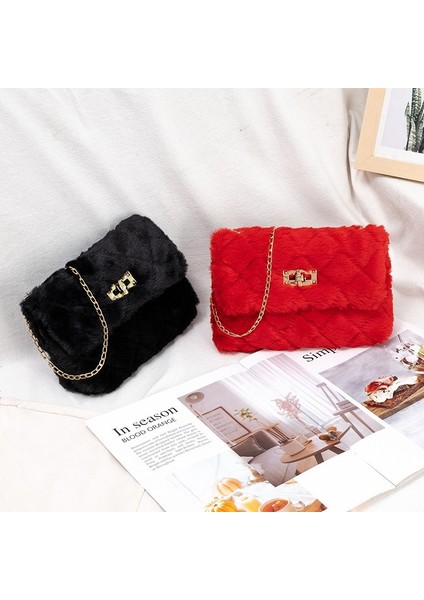Kırmızı 2022 Yeni Peluş Kumaş Kadın Omuz Crossbody Çanta Küçük Moda Kuzu Yünü Kabarık Kürk Kış Kadın Çantası Tasarım Çanta (Yurt Dışından) modelleri