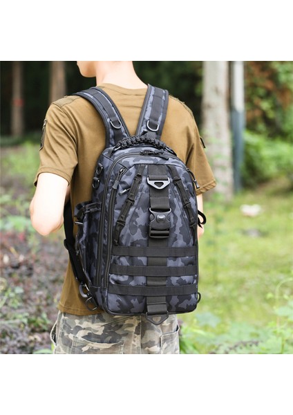 Siyah Kamuflaj 14 Inç Erkek Açık Yüksek Kapasiteli Taktik Sırt Çantası Çok Fonksiyonlu Seyahat Dağcılık Camo Bir Omuz Çift Kullanımlı Çanta (Yurt Dışından)