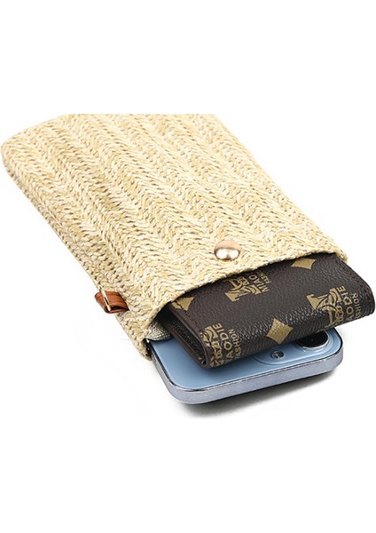 Bej Sarı Moda Dokuma Hasır Bayanlar Crossbody Messenger Çanta Yaz Bohemia Plaj Rattan Omuz Paketi Küçük Katı Cep Telefonu Bozuk Para Cüzdanı (Yurt Dışından) fırsatları