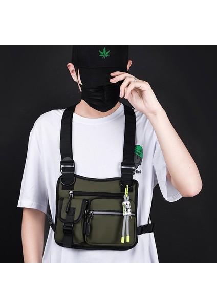 Yeşil Techwear Taktik Yelek Çanta Halat ile Erkek Kadın Harajuku Sokak Punk Hip Hop Göğüs Çanta Sırt Çantası Motosiklet Jile Tactique Paketi (Yurt Dışından)