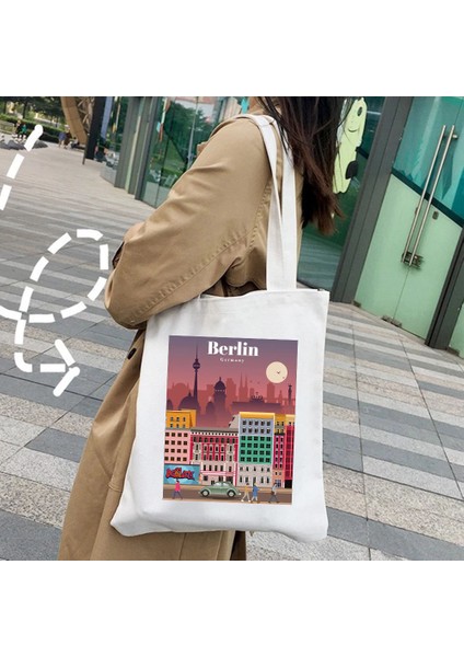 Kudüs 35X40 cm Istanbul Kudüs Atina Bali Bangkok Barcelona Basel Berlin Budapeşte Kadın Kanvas Omuz Çanta Tote Shopper Alışveriş Çantaları (Yurt Dışından) fırsatları