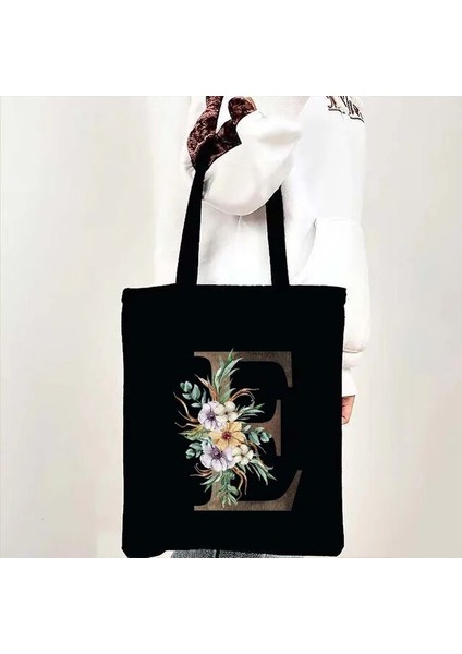 B E 35X40 cm Suluboya Çiçek Düğün Monogram Çiçekler Ilk Harf Baskı Kadın Kanvas Alışveriş Tote Çantaları Eko Yeniden Kullanılabilir Alışveriş Çantaları (Yurt Dışından)