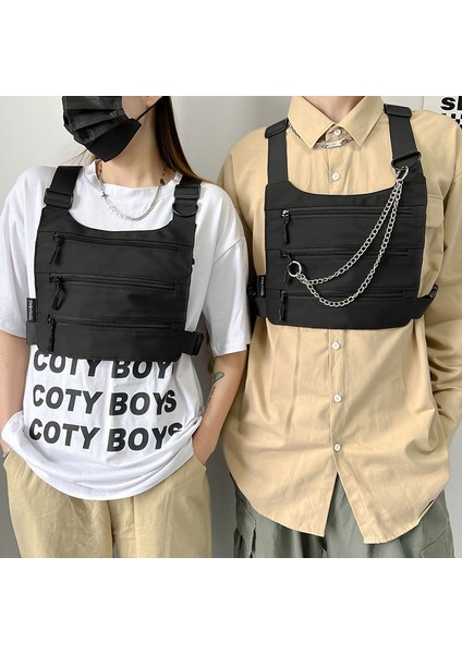 Siyah Zincirsiz 26CMX22CMX1CM Çok Cepli Metal Zincir Göğüs Paketleri Yüksek Kaliteli Naylon Unisex Taktik Göğüs Rig Çanta Hip-Hop Sokak Şıklığı Yelek Sırt Çantası Sıcak Satış (Yurt Dışından) fiyatları