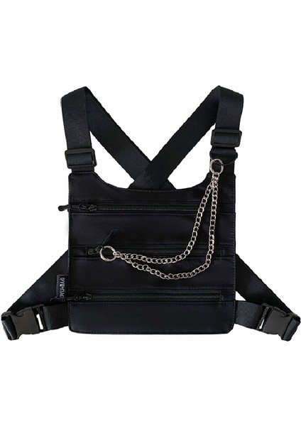 Siyah Zincirsiz 26CMX22CMX1CM Çok Cepli Metal Zincir Göğüs Paketleri Yüksek Kaliteli Naylon Unisex Taktik Göğüs Rig Çanta Hip-Hop Sokak Şıklığı Yelek Sırt Çantası Sıcak Satış (Yurt Dışından) modelleri