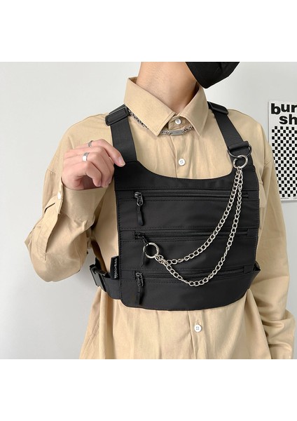 Siyah Zincirsiz 26CMX22CMX1CM Çok Cepli Metal Zincir Göğüs Paketleri Yüksek Kaliteli Naylon Unisex Taktik Göğüs Rig Çanta Hip-Hop Sokak Şıklığı Yelek Sırt Çantası Sıcak Satış (Yurt Dışından) indirimleri