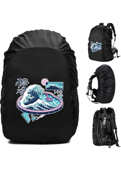 2WAVE003 60L Yağmur Kapağı Sırt Çantası 20L -70L Su Geçirmez Çanta Moda Dalga Desen Baskılı Taktik Açık Kamp Yürüyüş Tırmanma Toz Yağmurluk (Yurt Dışından)