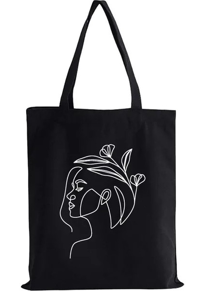 W13 35X40CM Güzel Kadın Yüz Çantası Çiçek Hat Sanatı Moda Kız Yüz Baskı Hediye Kanvas Alışveriş Çantaları Yeniden Kullanılabilir Eko Alışveriş Çantası (Yurt Dışından)