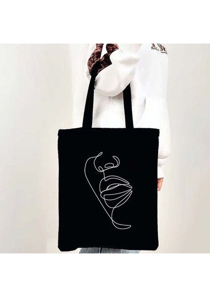 W13 35X40CM Güzel Kadın Yüz Çantası Çiçek Hat Sanatı Moda Kız Yüz Baskı Hediye Kanvas Alışveriş Çantaları Yeniden Kullanılabilir Eko Alışveriş Çantası (Yurt Dışından) fırsatları