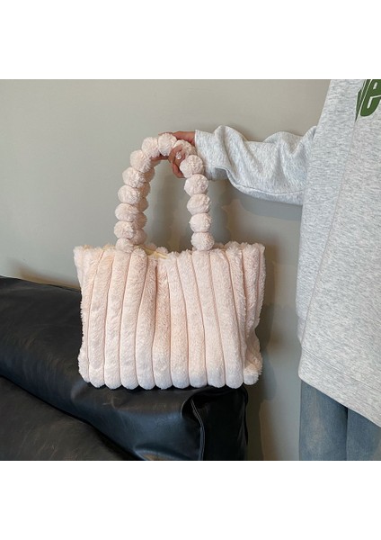 Kahve Moda Peluş Tote Çanta Rahat Üst Çanta Katı Kabarık Omuz Çantası Büyük Kapasiteli Kürklü Alışveriş Çantası Şık Seyahat Kılıfı Çanta (Yurt Dışından) modelleri