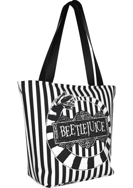 Stil 5 33X28X18 cm Beetle Worm Beetlejuice Alışveriş Çantası Kadın Kanvas Omuz Çantası Taşınabilir Tim Burton Korku Filmi Bakkal Alışveriş Çantaları (Yurt Dışından) modelleri
