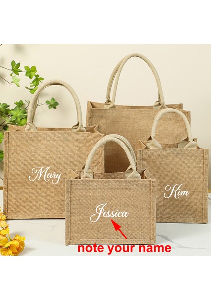 M-26X26X18CM Adınız Veya Logonuz Özel Ad Jüt Alışveriş Çantası Kadın Çanta Saplı Su Geçirmez Büyük Kapasiteli Çeşitli Eşyalar Saklama Çantası Kişiselleştirilmiş Hediye Çanta (Yurt Dışından)