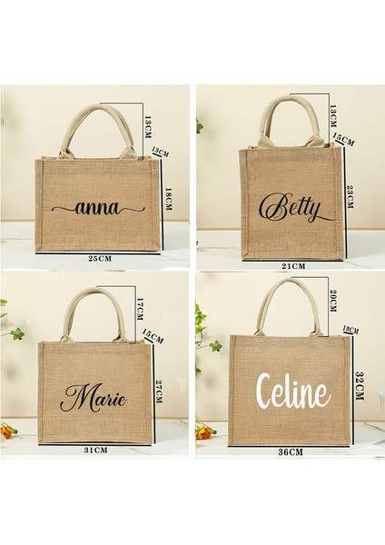 M-26X26X18CM Adınız Veya Logonuz Özel Ad Jüt Alışveriş Çantası Kadın Çanta Saplı Su Geçirmez Büyük Kapasiteli Çeşitli Eşyalar Saklama Çantası Kişiselleştirilmiş Hediye Çanta (Yurt Dışından)