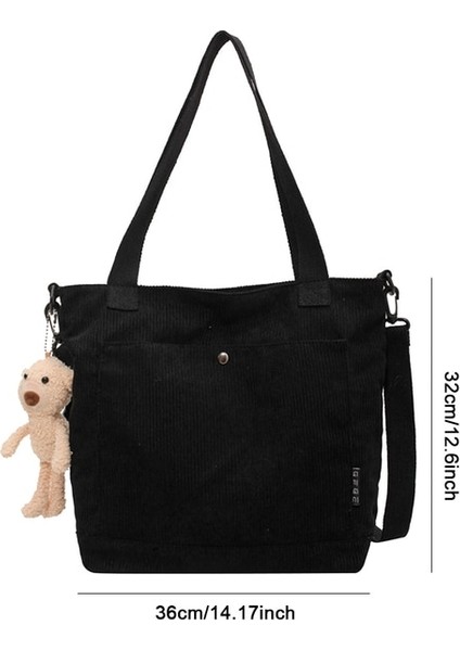 Siyah Kadın Crossbody Çanta Büyük Kapasiteli Kumaş Omuz Bez Çantalar Ayarlanabilir Omuz Askıları Basit Kontrast Renk Alışveriş Çantası (Yurt Dışından)