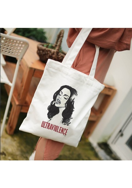 E136 Shopper Lana Del Rey Logo Grafik Hipster Karikatür Baskı Tote Alışveriş Çantaları Kız Moda Rahat Paket Yüksek Kapasiteli El Çantası (Yurt Dışından)