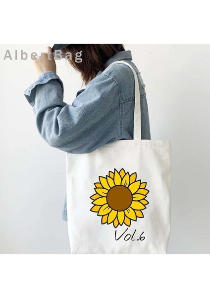 104 35 cm x 40 cm Moda Aşk Turu Çiçek Alışveriş Çantası Kanvas Çanta Ayçiçeği Shopper Harry Pamuk Sevimli Hayranları Hediye Omuz Çantaları Karikatür Çanta (Yurt Dışından)