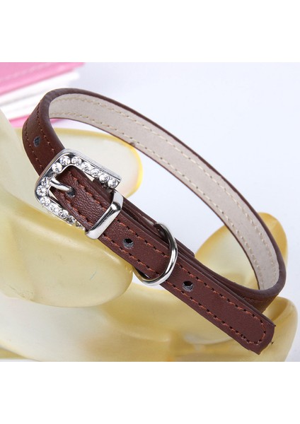 Kahve Tarzı Xs Boyutu Pu Deri Kayış Taklidi Kedi Tasmaları Bling Kristal Kedi Tasması Yavru Bebek Köpek Kediler Yaka Kolye Ayarlanabilir Boyun Askısı (Yurt Dışından)