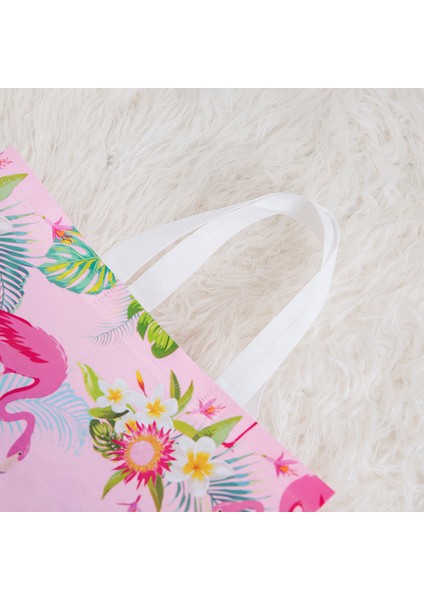 Pembe M Moda Pembe Flamingo Baskılı Alışveriş Çantası Dokunmamış Kumaş Eko Alışveriş Çantası Yeniden Kullanılabilir Tote Çanta Seyahat Bakkal Katlanır Çanta (Yurt Dışından)