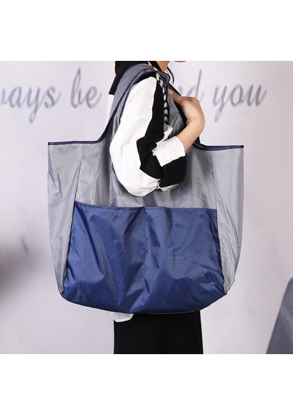 Gri Yeni Büyük Katlanır Alışveriş Çantası Büyük Kapasiteli Taşınabilir Yeniden Kullanılabilir Su Geçirmez Bakkal Moda Omuz Çanta Seyahat Paket Servis Çantası (Yurt Dışından)