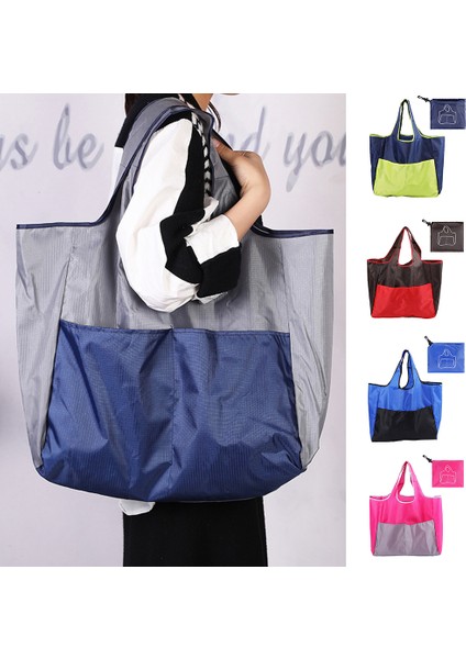 Gri Yeni Büyük Katlanır Alışveriş Çantası Büyük Kapasiteli Taşınabilir Yeniden Kullanılabilir Su Geçirmez Bakkal Moda Omuz Çanta Seyahat Paket Servis Çantası (Yurt Dışından)