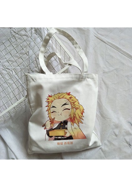 X59 Iblis Avcısı Alışveriş Çantası Anime Alışveriş Çantaları Rengoku Kyoujurou Kimetsu No Yaiba Kanvas Tote Çanta Çanta Harajuku Omuz Çantaları (Yurt Dışından) modelleri