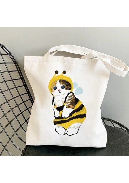 18 Bir Boyut Moda Alışveriş Çantası Kawaii Kediler Sevimli Hayvan Çantaları Alışveriş Çantası Kanvas Çantalar Tote Çanta Çanta Rahat Kız Omuz Çantaları Kızlar Için (Yurt Dışından)