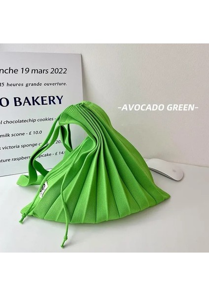Göl Yeşili 26X23 cm Kadın Yün Örme Pileler Tote Organ Çanta Tasarımcısı Şık Dikiş Kontrast Kore Moda Omuz Alışveriş Çantası Kadınlar Için (Yurt Dışından)