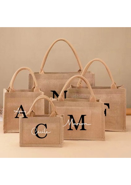 L-33X24X12CM Not Adı Veya Logo Özel Ad Jüt Çanta Kişiselleştirilmiş A-Z Çuval Bezi Logo Baskı Alışveriş Çantası Tote Butik Küçük Işletme Hediyesi Kızlar Gezisi Düğün (Yurt Dışından)