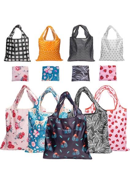 11 Moda Baskı Katlanabilir Çevre Dostu Alışveriş Çantası Tote Katlanır Kese Çanta Seyahat Bakkal Çantası Için Uygun Büyük Kapasiteli (Yurt Dışından)