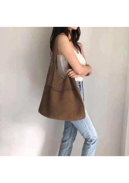 Denim Mavi Yaz Plaj Parti Çantası Çantalar Alışveriş Kesesi Satchel Kadın Vintage Delikli Örme Çanta Kadın Omuz Çantası Tote Çanta (Yurt Dışından) fiyatları
