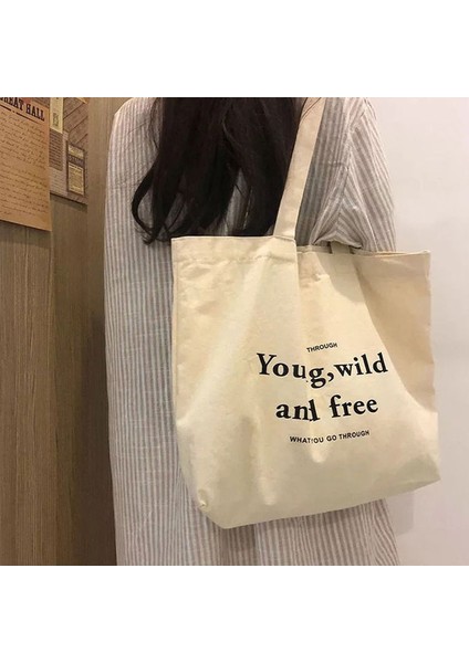 Genç Mavi Mektup Kadın Omuz Çantası Rahat Kadın Kapasiteli Bez Çantalar Büyük Alışverişçi Tuval Mektup Moda Harajuku Fermuar Baskı Kanvas Çanta (Yurt Dışından)